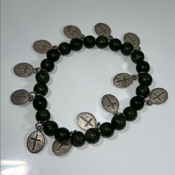 NWOT Genuine Gemstone Religious Icon Stretch Charm Bracelet - Picture 3 of 5